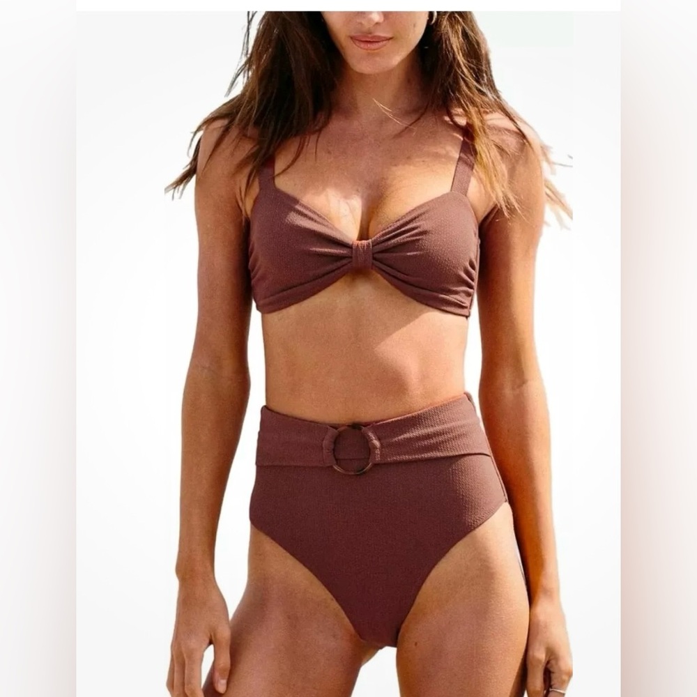 NWT CUPSHE Women's Bowkont Front Bikini Set Tummy Control High Waisted Belte